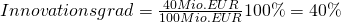 Innovationsgrad = \frac{40 Mio. EUR}{100 Mio. EUR} 100\% = 40\%